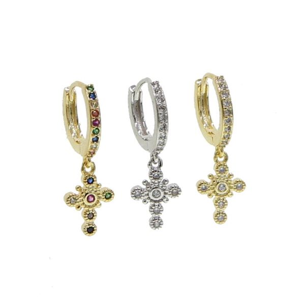 

classic cz cross charm dangle earring gold silver plated rainbow 3 colors trendy fashion jewelry