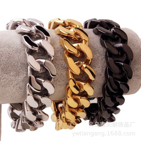 

сильные тяжелые ювелирные изделия из нержавеющей стали цвета серебра полированных кубинские снаряженные цепи мужской браслет bangle8.5" высо, Black