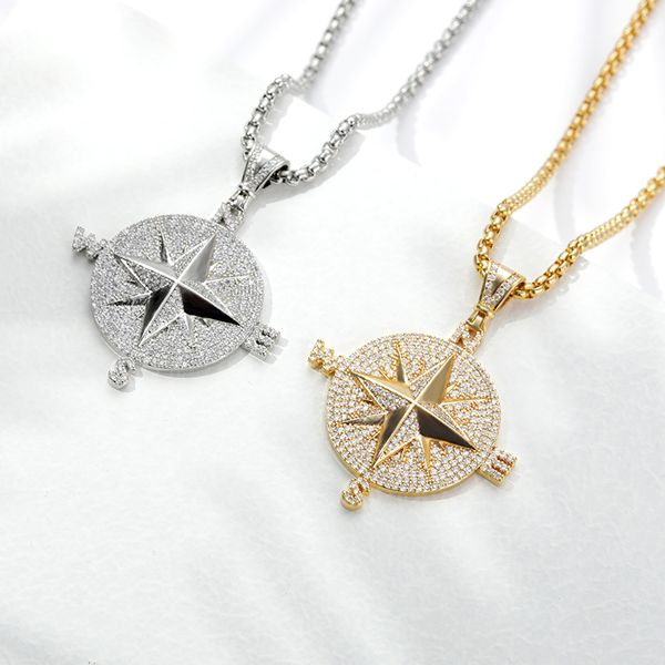 

compass pendant necklace hip hop style charm jewelry necklace for man jewelry gift gold silver color stainless steel bead chain
