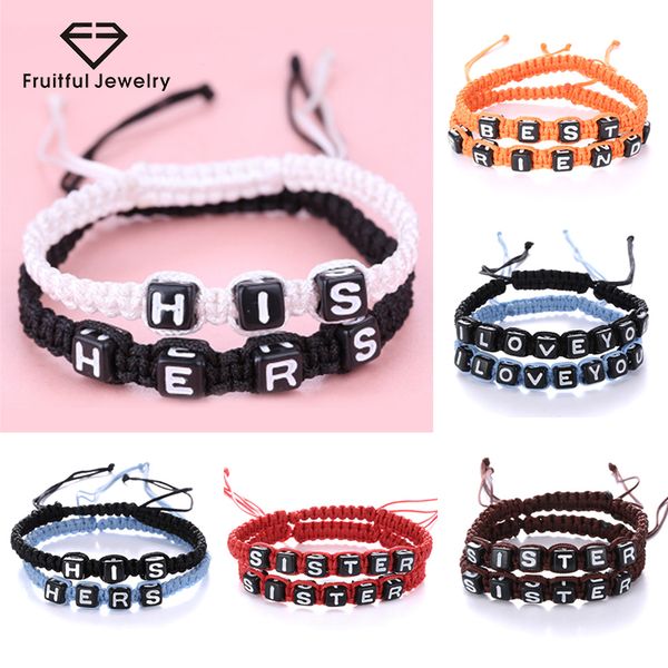 

fruitful 2020 hand woven friends bracelet vintage brand multicolour letter beaded couple style bracelet, Red;blue