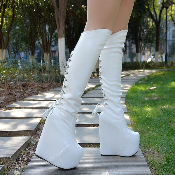 

2020 winter new knee-high boots within increase women's boots wedges thick-soled high tube waterproof platform long, Black