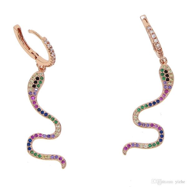 

2018 hot fashion delicate rainbow cz wrap dangle snake shape cz bar earring Gold filled mix color CZ charm fashion women jewelry