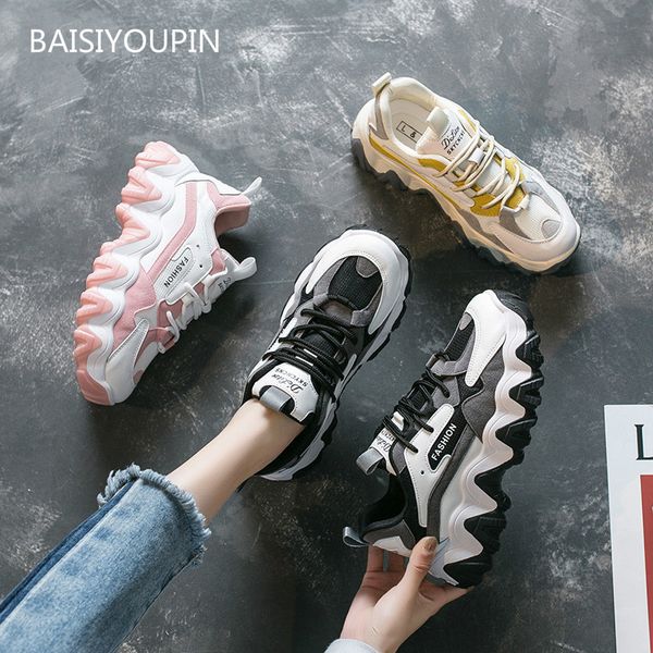 

fashion new women shoes 5cm high casual sneakers student female shoes spring/autumn/winter round toe cross-tied zapatos de mujer, Black