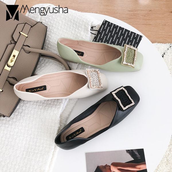 

brand crystal buckle flats women soft leather comfy flat ballerina shoes female loafers circle beading mules shoes plus size 43, Black