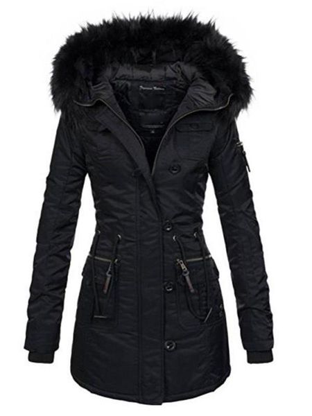 

faux fur collar winter jacket women plus size casual overcoat black warm parka thick outwear cotton padded long coat hooded