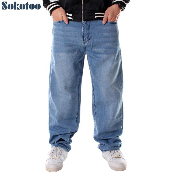 

men's jeans loose hip hop light blue denim plus big size hiphop skateboard pants