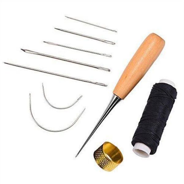 

canvas hand sewing kit leather carpet needles awl repair thimble drilling