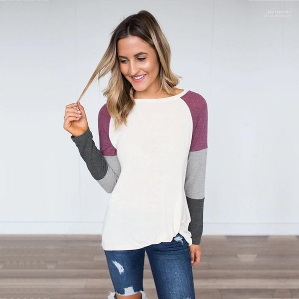 

tees designer panelled woman long sleeve tshirt spring autumn casual donna cloth crew neck fashion casual, White