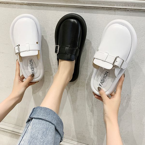 

shoes women ladies' slippers luxury slides cover toe loafers pantofle low soft designer flat 2020 rubber fashion rome basic pu, Black