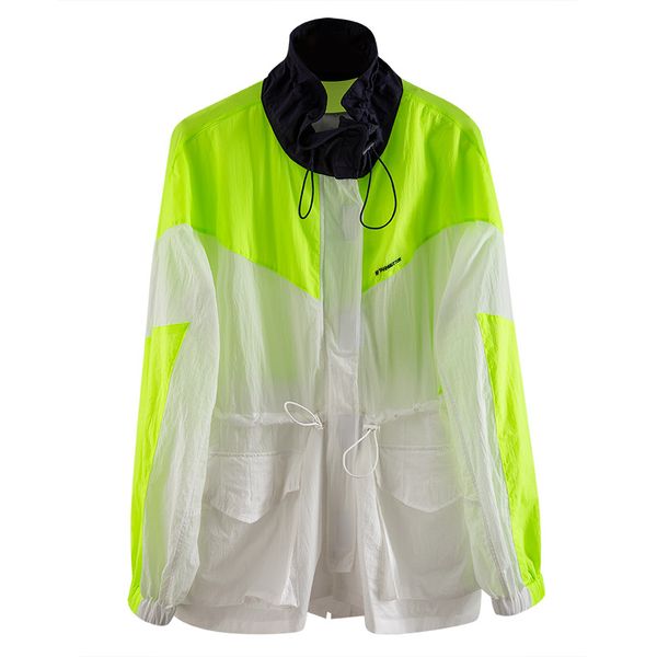 

deat 2020 new high collr lantern sleeves green contrast white polyester drawstring waist adjust zippers cardigan rain jacket, Black;brown