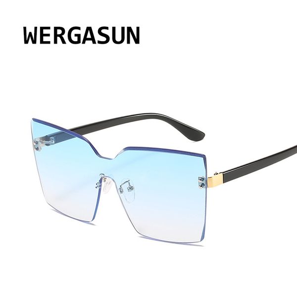 

wergasun oversized gradient sunglasses women fashion rimless square female shades designer personality eyewear, White;black