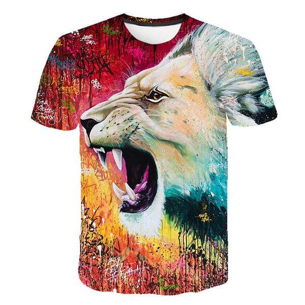 

men o collar ferocious tiger and lion short sleeved 3d print shirts hentai aesthetic horror men clothing