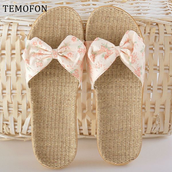 

temofon house slippers women non-slip autumn summer casual slides bow family home slippers female beach shoes ladies new hvt1421, Black