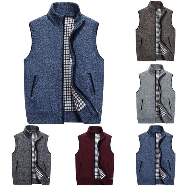 

men's vests style for men in autumn and winter pure fleeced warm cardigan vest, Black;white