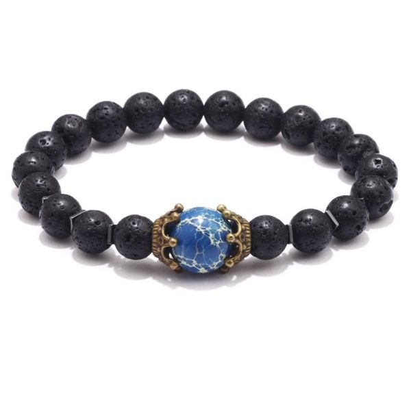

natural black volcanic lava stone dumbbell bracelet black matte beads tiger eye stone bracelets for women men fashion jewelry, Golden;silver
