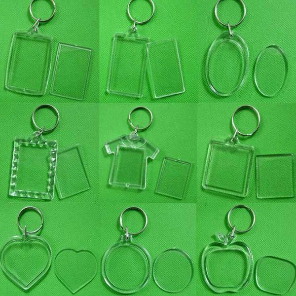 Em branco 500PCS Acrílico claro plástico Keyrings Inserir Passaporte chaveiro moldura Picture Frame Keyrings presente partido