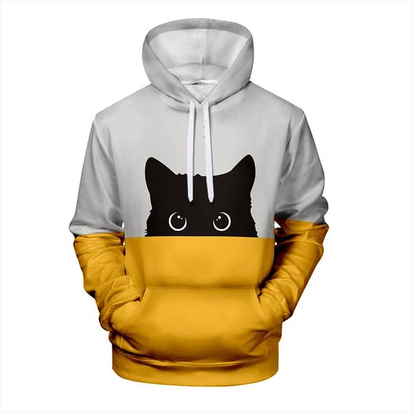 

black cat hoodie 3d print мужской осень пуловер розовый синий лоскутная стильная женщина теплый стильная киска толстовки толстовки