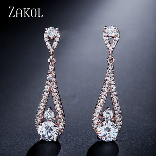 

zakol brand design chandelier cut drop earrings clear cubic zirconia bride wedding jewelry for nepal women fsep2052, Silver