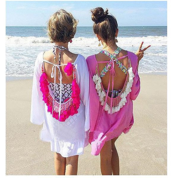 

sunscreen beach clothing ruffle casual fashion apparel womens summer designer dresses fringed backless chiffon beads, Black;gray