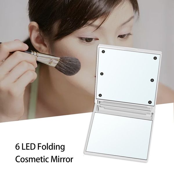 Specchi compatti pieghevoli Specchio per trucco con 6 luci a LED Mini specchio cosmetico LED quadrato compatto portatile J1038