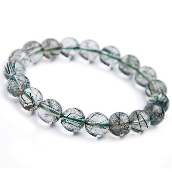 

10мм бразильского natural green rutilated кварц clear кристалл натяжной круглые браслеты из бисера для женщин женского, Black