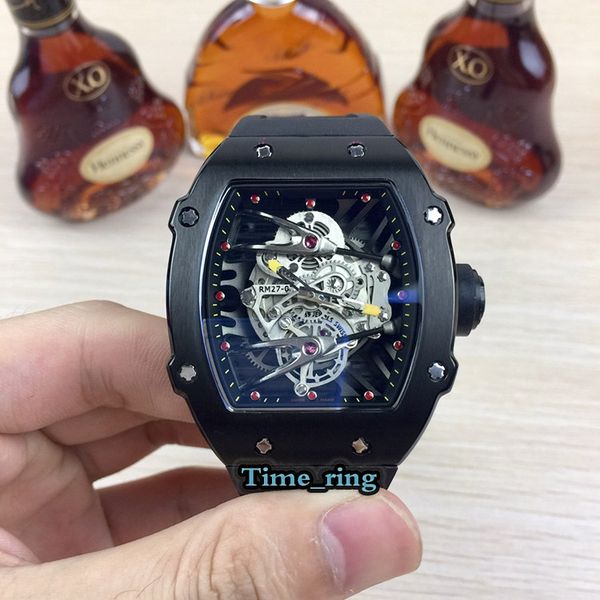 

edition rm27-02 skeleton dial black steel case japan miyota automatic movement rm27-02 mens watch rubber strap designer sport watches, Slivery;brown