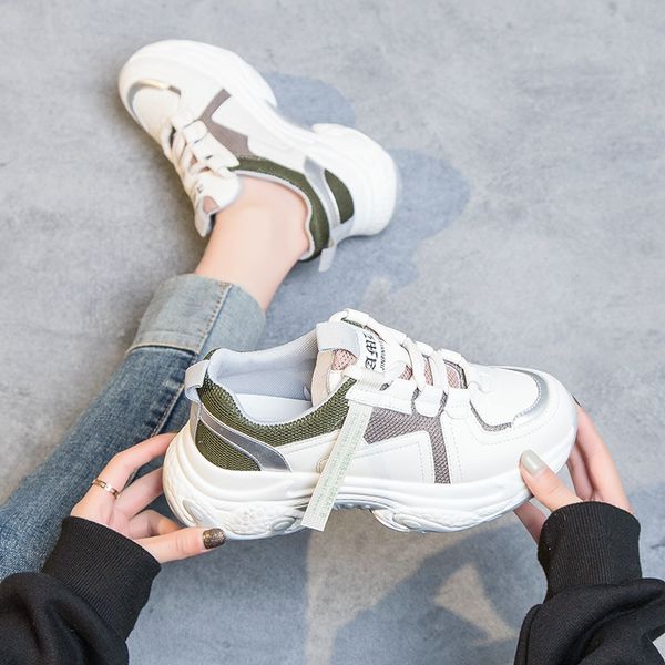 

vulcanized shoes spring korean 2020 brand women chunky sneakers fashion mesh lace up casual shoes woman trainers old dad shoes, Black