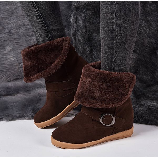 

женщины snow boots ботинки зима вскользь теплая женщина скольжение на flats flock плюшевой пряжки комфорт женских загрузки дама плюс размера, Black