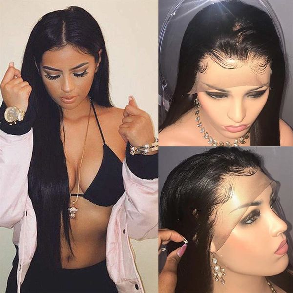 

13*4 lace front wigs long straight heat resistant fiber synthetic wig for women natural hairline pre plucked with baby hair, Black