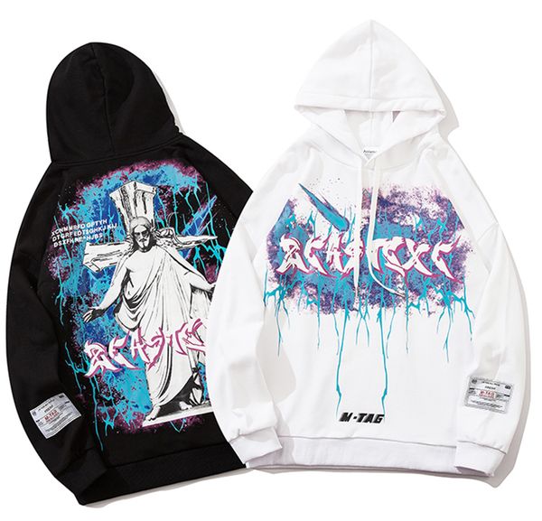 

hip hop hoodie men print streetwear men casual loose sweatshirt hooded pullover, Black