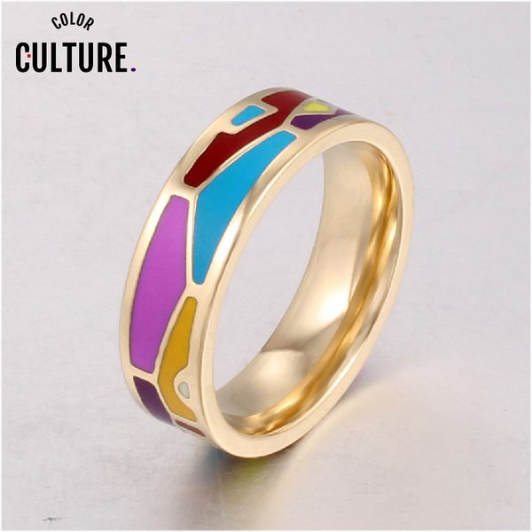 

cluster rings for women stainless steel multi-color fashion pretty charm enamel ring holiday gifts, Golden;silver