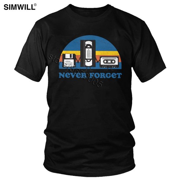 

vintage never forget t shirt men 80s nostalgia cassette tape t-shirt short sleeve cotton tee streetwear floppy disk leisure