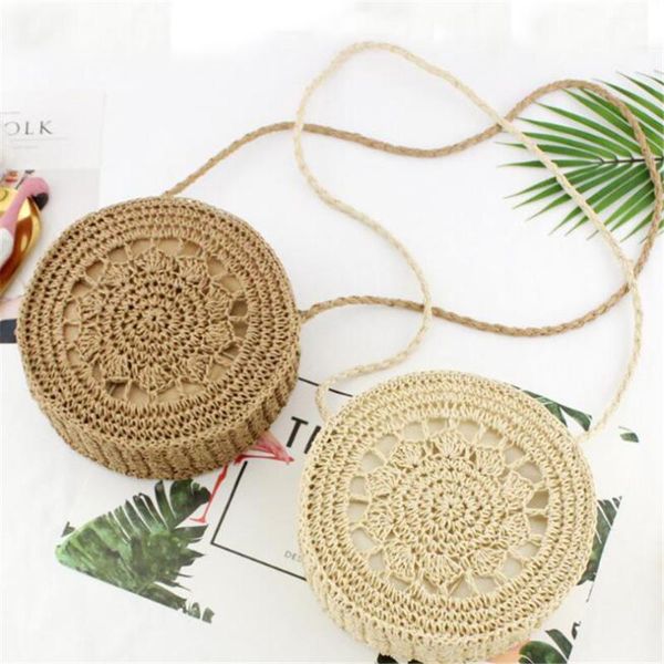 

bohemian circular straw bags for women beach handbags summer round rattan bag handmade kintted floral crossbody shoulder bag