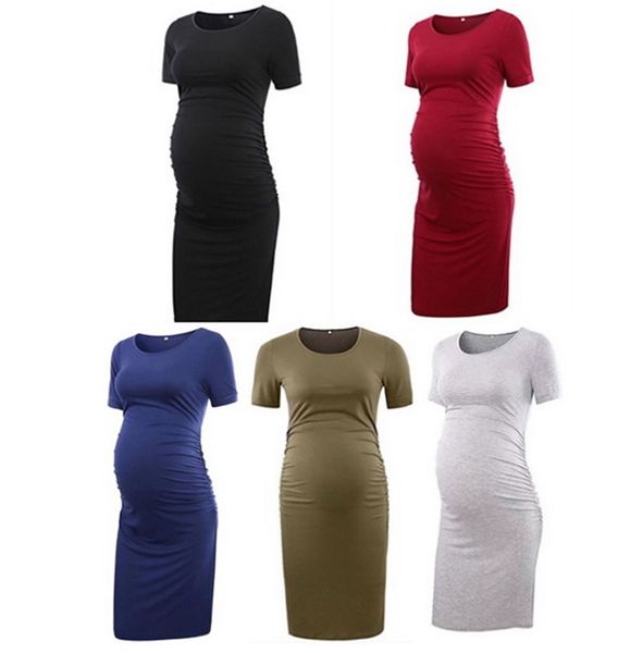 

dhl 20pcs women's maternity clothes mama casual short/long sleeve pure cotton elastic dresses womens clothing s//l/xl, White