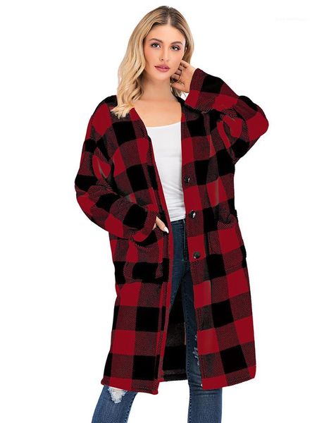 

autumn winter button fly pocket high fashion cardigan women loose windbreakers womens plaid v-neck trench coats woman, Tan;black