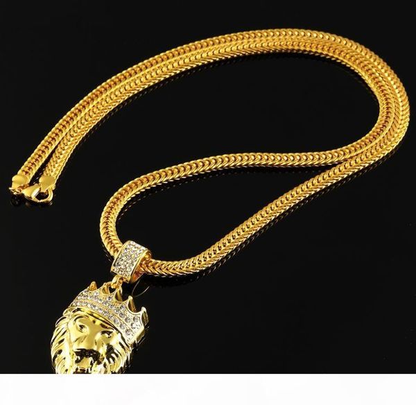 

fashion hip hop necklace for men long gold-color plated 18k necklaces chain men jewelry men lion head pendants chains, Silver