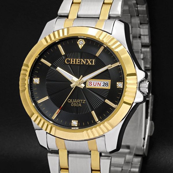 

2020 chenxi gold watch calendar men luxury business man watch golden waterproof fashion casual quartz male dress clock gift, Slivery;brown