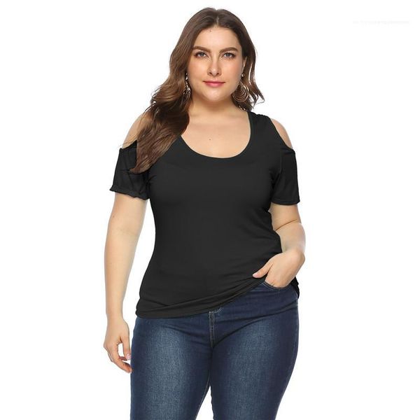 

neck summer ladies plus size casual tee womens designer solid color tshirts fashion short sleeve hollow out womens scoop, White