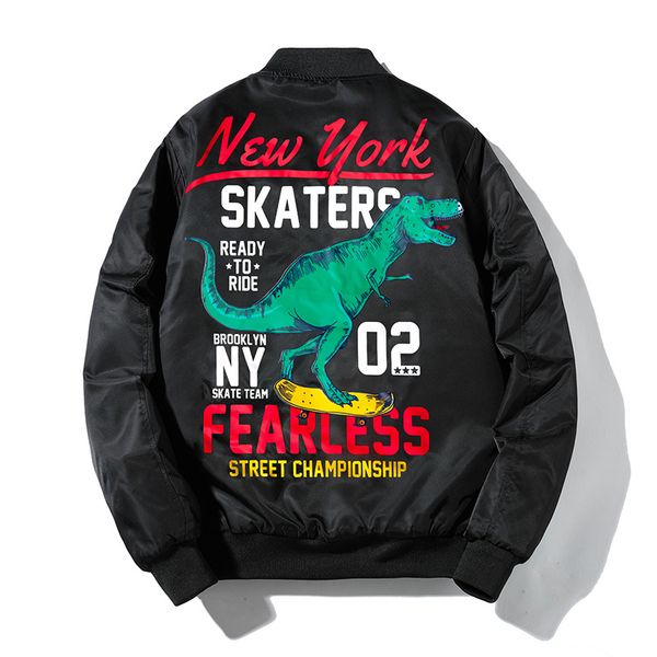 

septhydrogen новой зима мужчина полет бомбардировщик динозавр печати куртка ma-1 мода верхней одежды мужчина пальто теплого проложенного хло, Black;brown