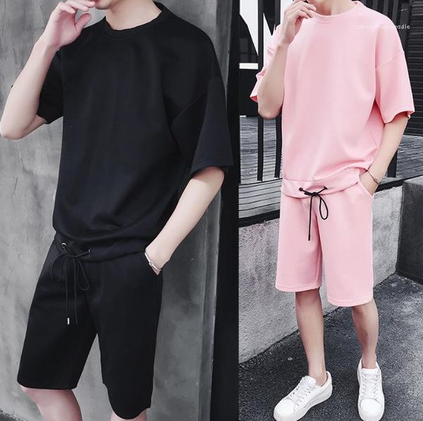 

half sleeve loose two piece shorts teenagers clothing summer mens designer tracksuits casual o neck solid color, Gray