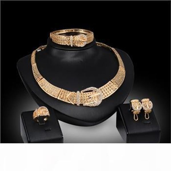 

fashion women 18k gold plated crystal pendant wedding party belt design statement necklace earrings jewelry sets, Slivery;golden