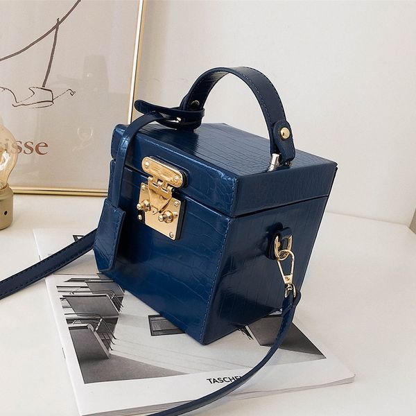 

ingenious2020 stone pattern box tote decent pu leather women's designer handbag lock shoulder messenger bag