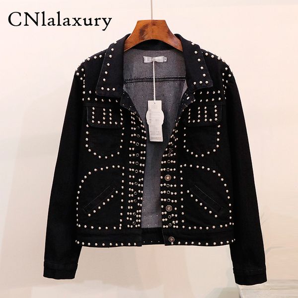 

spring autumn women's harajuku black bomber denim jacket coat rivet jean jackets students basic coats outfit chaqueta mujer, Black;brown