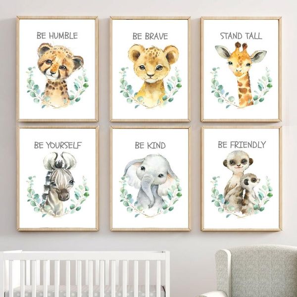 

paintings cartoon elephant giraffe leopard zebra lemur wall art canvas painting nordic posters and prints pictures kids room decor