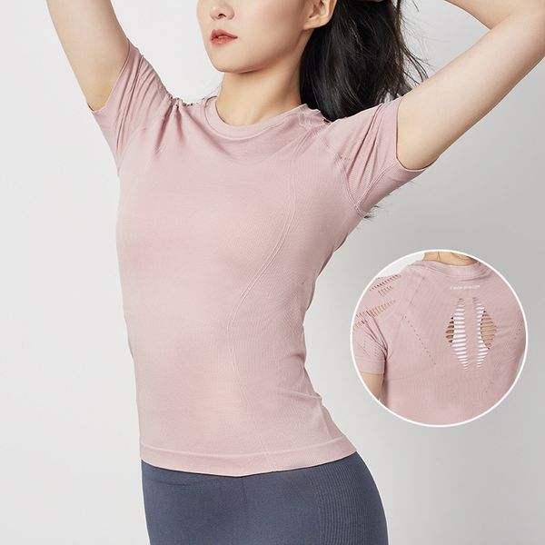 

2020 new hollow slim breathable short-sleeved running sports yoga fitness women for fitness lady t-shirt clothes, White;red