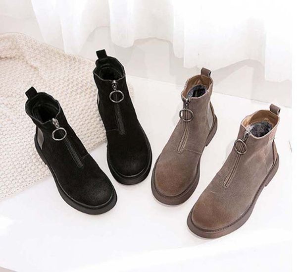 

fashion color matching round head women long boots female martin casual wild non-slip leather women's boots cowboy booties sh10 p9, Black