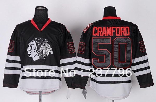 

2014 ice hockey #50 corey crawford jersey chicago blackhawks black ice jerseys 100% embroidery custom any name number, Black;red