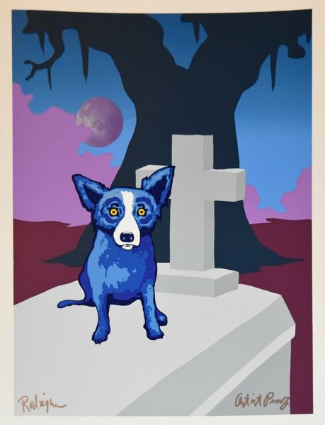 

george rodrigue blue dog moon of the loup garou home decor handpainted &hd print oil painting on canvas wall art canvas pictures 6039