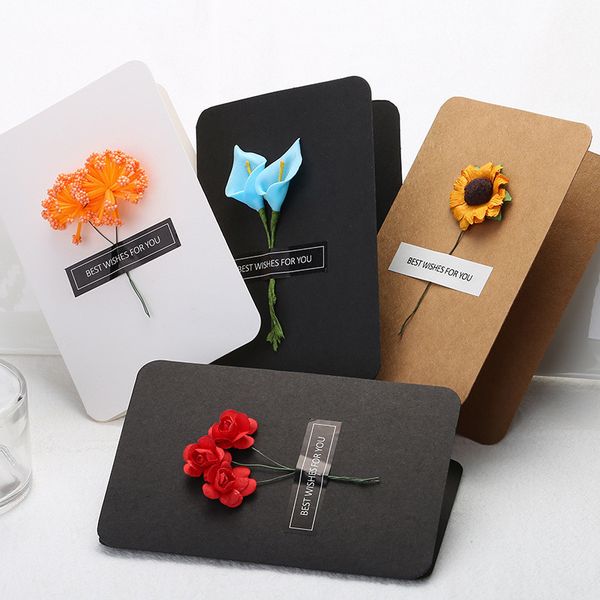 

simulation flower greeting card hand made christmas greeting cards diy vintage kraft paper thanksgiving thank you greeting card