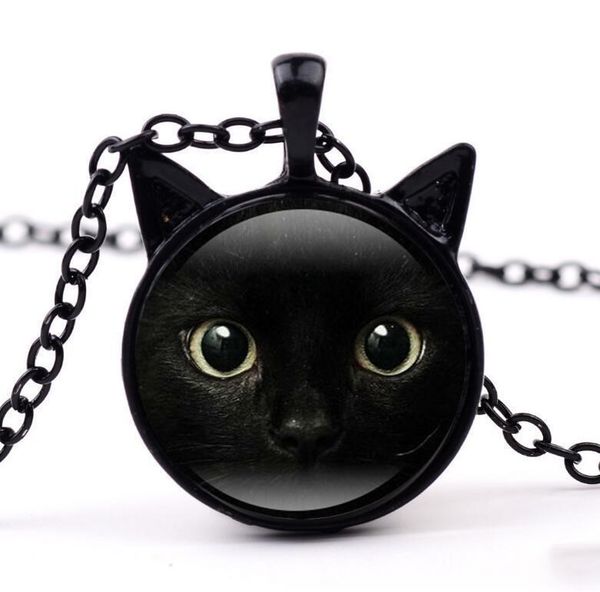 

black necklace gifts time jewelry pcs car kids necklaces gift gemstone 20 glass for fashion cabochon frame cat face lihuibusiness tkhuv, Silver